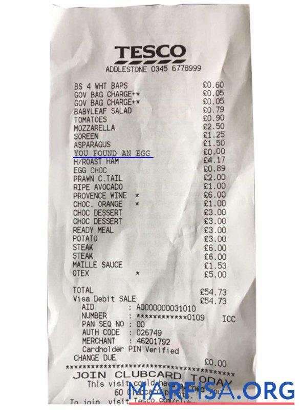 Downloadable Tesco supermarket receipt example